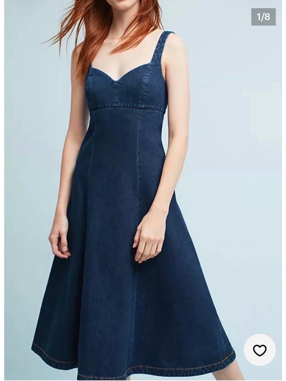 HOLDING HORSES Dark Blue Denim Sweetheart Midi Dress